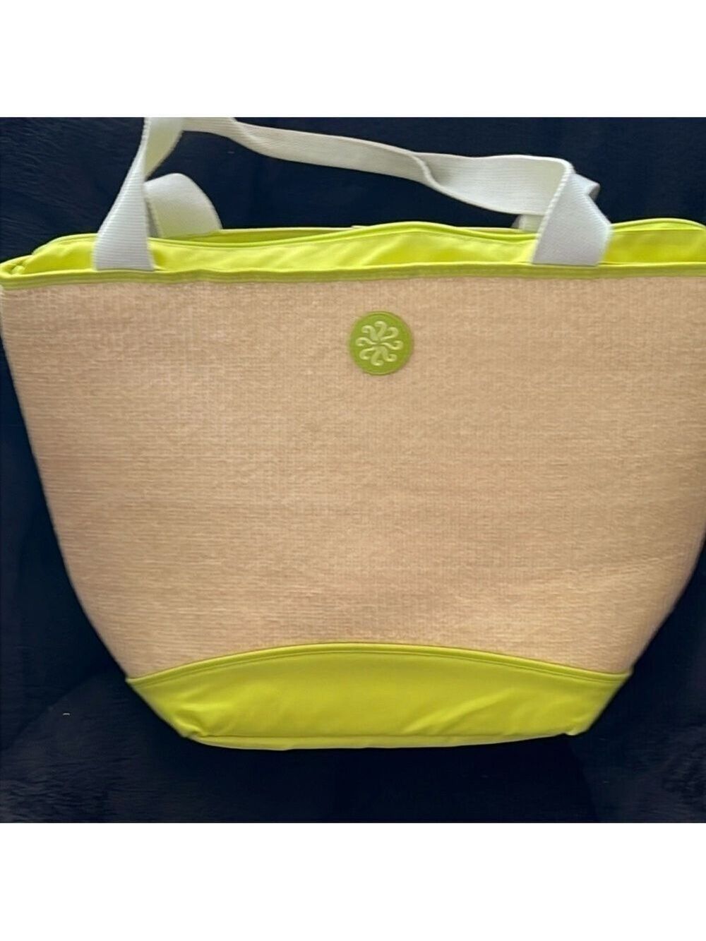 LIME GREAN AND BEIGE BASKET WEAVE COOLER BAG